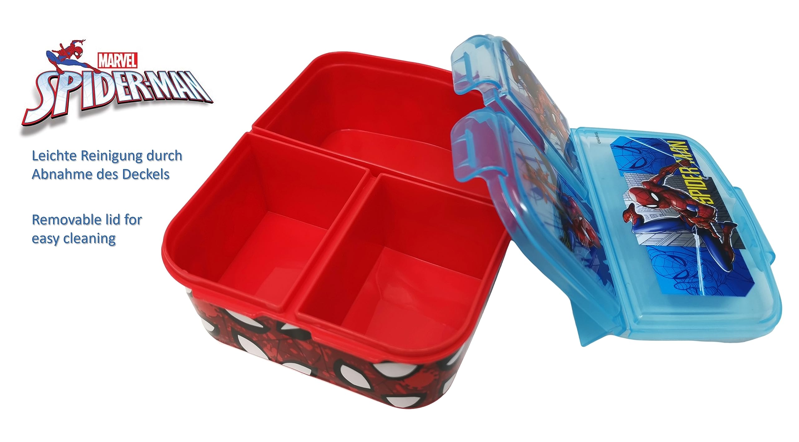 Theonoi Pojemnik na obiad dla dzieci, pojemnik na kanapki do przedszkola, śniadaniówka z tworzywa sztucznego z przegródkami, nie zawiera BPA (Spiderman AU)