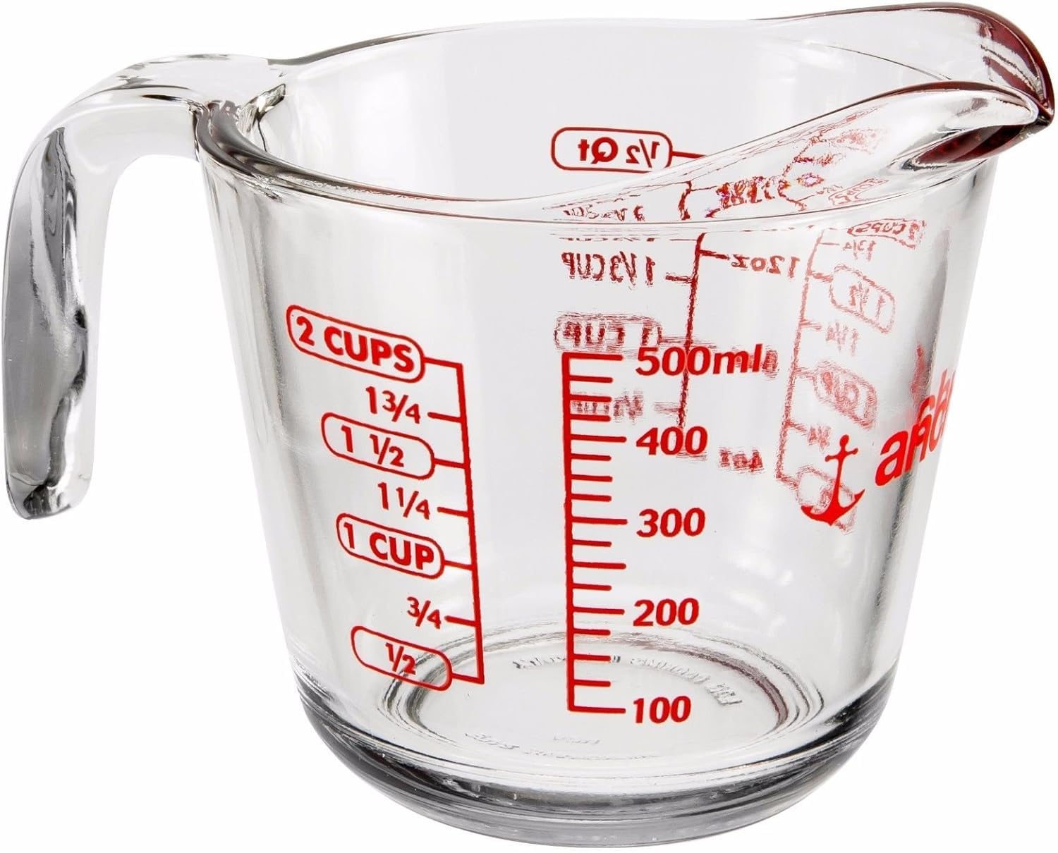 Anchor Hocking Red 500Ml Glass Measuring Jug With Millilitres, Pint & Cups Measurements, Kitchen & Gravy Jugs