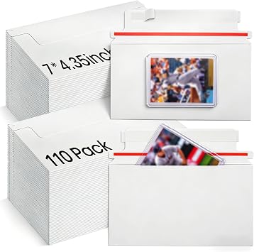 Trading Card Mailing Envelopes, 7" x 4.35" Self-Adhesive Rigid Cardboard Mailers for Semi-Rigid Sleeves, Toploaders and Card Protectors White - 110 Pack