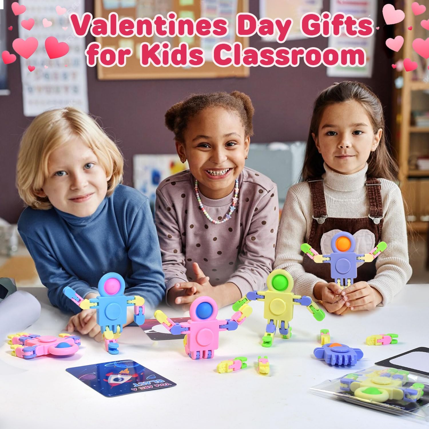24 Packs Valentines Cards for Kids Classroom with Fidget Sensory Spinners Toy,Valentines Day Gifts for Kids School Valentine Class Exchange Gifts