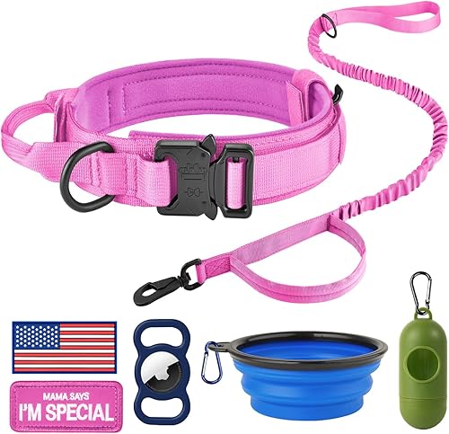 Vista 44 de HYDEME Collar táctico ajustable para perro, collar de nailon de entrenamiento militar con mango de control y hebilla de metal pesado para perros