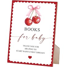 Books for Baby Sign for Cherry Baby Shower, Red Cherries Bow Wooden Gift Table Sign, Cherry On Top Babyshower Gender Reveal Birthday Decorations Supplies