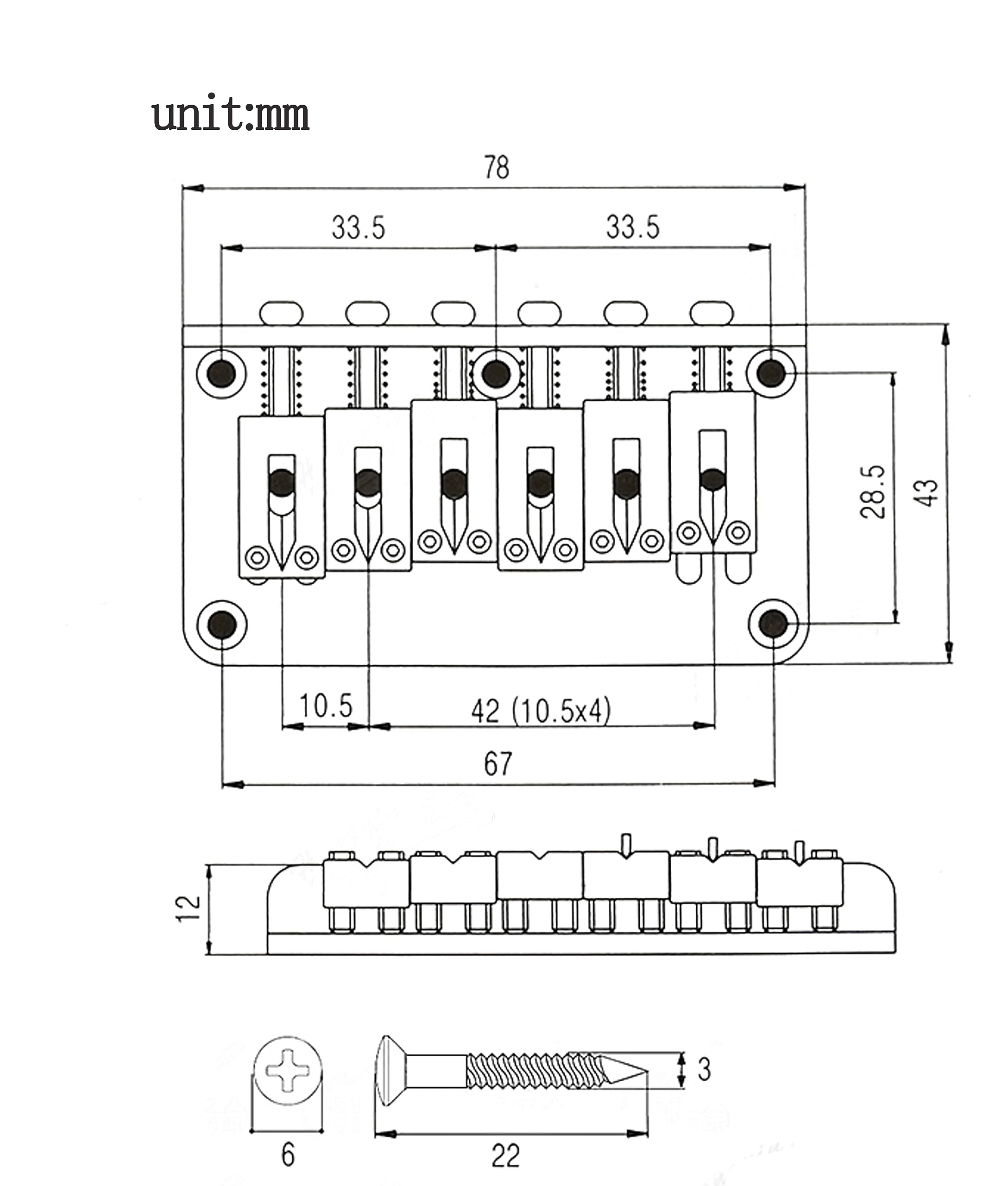 sdhengyee 78MM Metal Fixed Hardtail Saddle Bridge Top Load Guitar Tailpiece for 6 String Fender Strat Tele Electric Guitar, Chrome