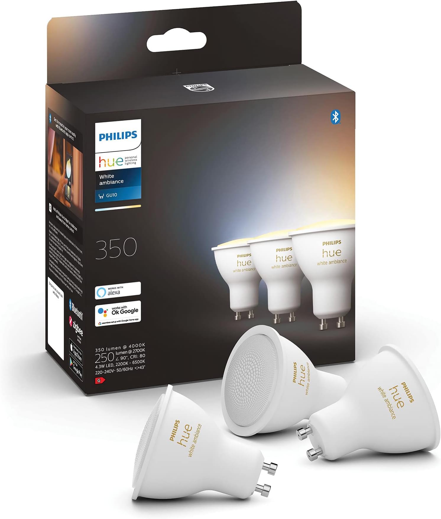 Philips Hue White Ambiance GU10 Dreierpack 3x230lm