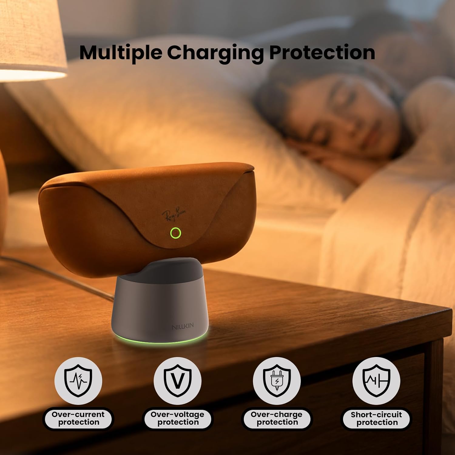 Nillkin RayDock Aluminum Charging Stand for Ray-Ban Meta Smart Glasses Case (Gen 1 & 2), LED Light Charging Dock for Smart Glasses Case Accessories, Stable Anti-Slip, Display for Home & Office, Brown