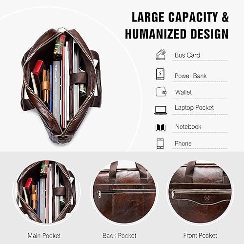 Miniatura 3 de FANDARE Maletín para hombre Vintage Funda de cuero genuino para cuaderno de 15.6 pulgadas