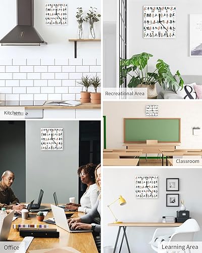 Miniatura 5 de Reloj de pared de madera verde azulado y naranja con pájaros, silencioso, sin tictac, colorido a cuadros, floral, cuadrado, funciona con pilas,