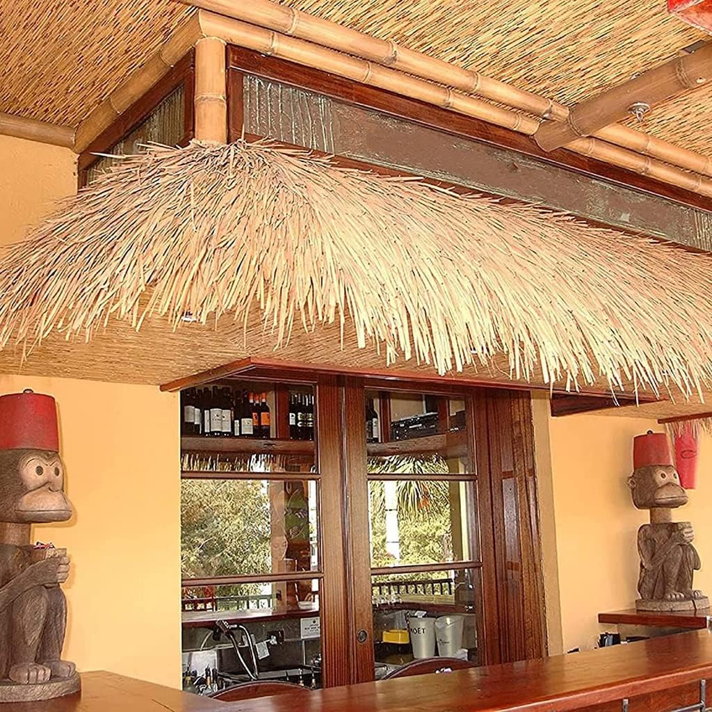 Fake Thatch Palm Thatch Roll Simulation Thatch Tile Plastic Straw Promenade Farmhouse Thatched Roof for Grass Fireproof Pe Artificial Grass(Yellow c,0.5x2m/1.64X6.56ft)