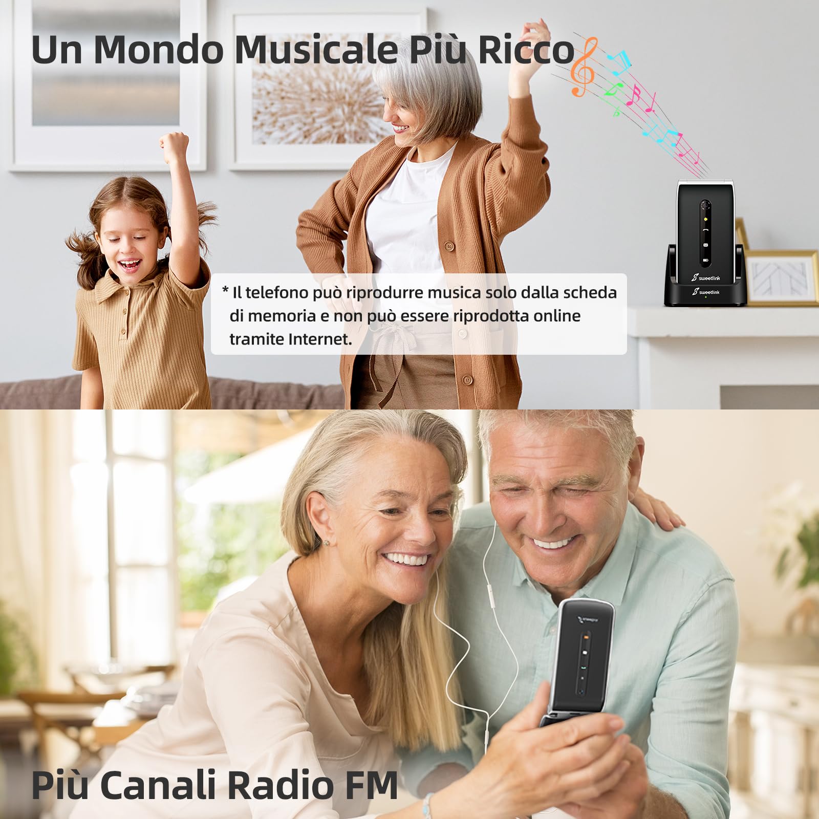 SweetLink Telefono Cellulare per Anziani, Flip Telefoni Cellulari Tasti Grandi, Contatti con Immagini, Base di Ricarica, Pantalla 2.4", Volume Alto, Funzione SOS, Incompatibile con iliad