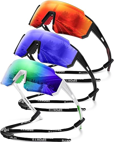 Miniatura 11 de Gafas de sol polarizadas deportivas para hombres y mujeres, lentes ligeros de TR90 con protección UV para ciclismo y correr A1 Negro/Azul