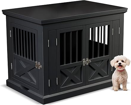 Zoovilla Triple Door Dog Crate - Stylish Indoor Dog Crate Furniture with X-Framed Design, Dog Kennel Indoor for Medium or Small Dogs 3 Doors, Removable Tray - Durable MDF Construction - Black - Medium