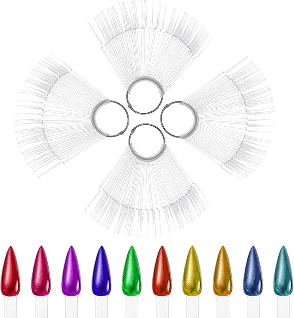 200pcs Clear Stiletto Nail Swatches Sticks Fan-shaped Nail, Gel Nail Polish Display Board Detachable Practice Sticks Wheel with Ring Holder