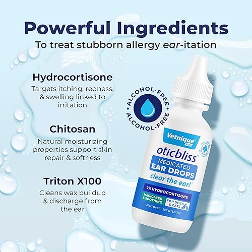 Miniatura 5 de Vetnique Oticbliss Medicated Cat & Dog Ear Cleaner Drops - Dog Ear Infection Treatment with 1% Hydrocortisone to Soothe Itching, Redness, & Swelling