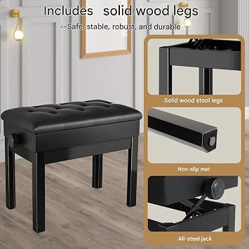 MAMIZO Piano Stool Height Adjustable,Piano Bench with Storage Space