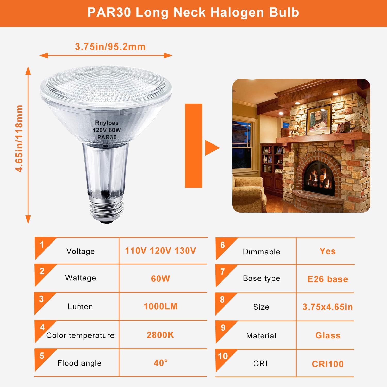 PAR30 Long Neck Halogen Bulb Dimmable 60W 120V 2800K Warm White image 2