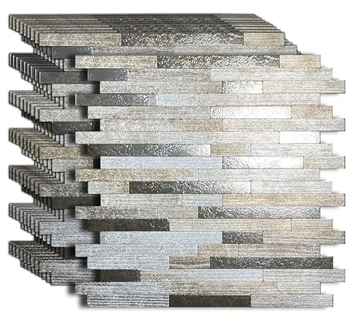 Ymmxge 10-Sheet Peel And Stick Backsplash Metal Tile，Stick On Kitchen Bathroom Walls Self-Adhesive Aluminum Mosaic (10, Metallic Beige) #TOP6