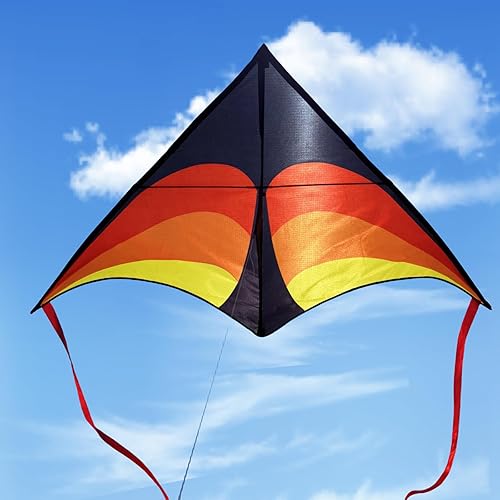 Miniatura 10 de YFAFENGS Cometa Delta para niños y adultos fácil de volar, cometa de playa para principiantes para juegos al aire libre con línea y mango