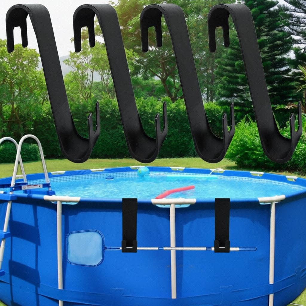 4Pcs Poolside Pool Leaf Skimmer Net Holder, Swimming Pool Pole Hanger Hooks uitable for Telescopic Rods, Leaf Rakes, Skimmer Nets, Brushes, Vacuum Hoses Recycled Plastic, Landing Net Holder（Blue）