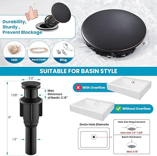 Miniatura 4 de gotonovo Grifo de baño alto en cascada, grifos de baño de una sola manija para fregadero de acero inoxidable de 1 agujero, grifo mezclador moderno,