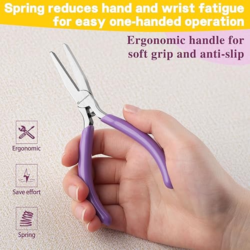 Miniatura 34 de SPEEDWOX Alicates de punta de aguja doblada con mandíbula dentada, alicates de punta larga doblados, alicates removedores de aguja, herramientas