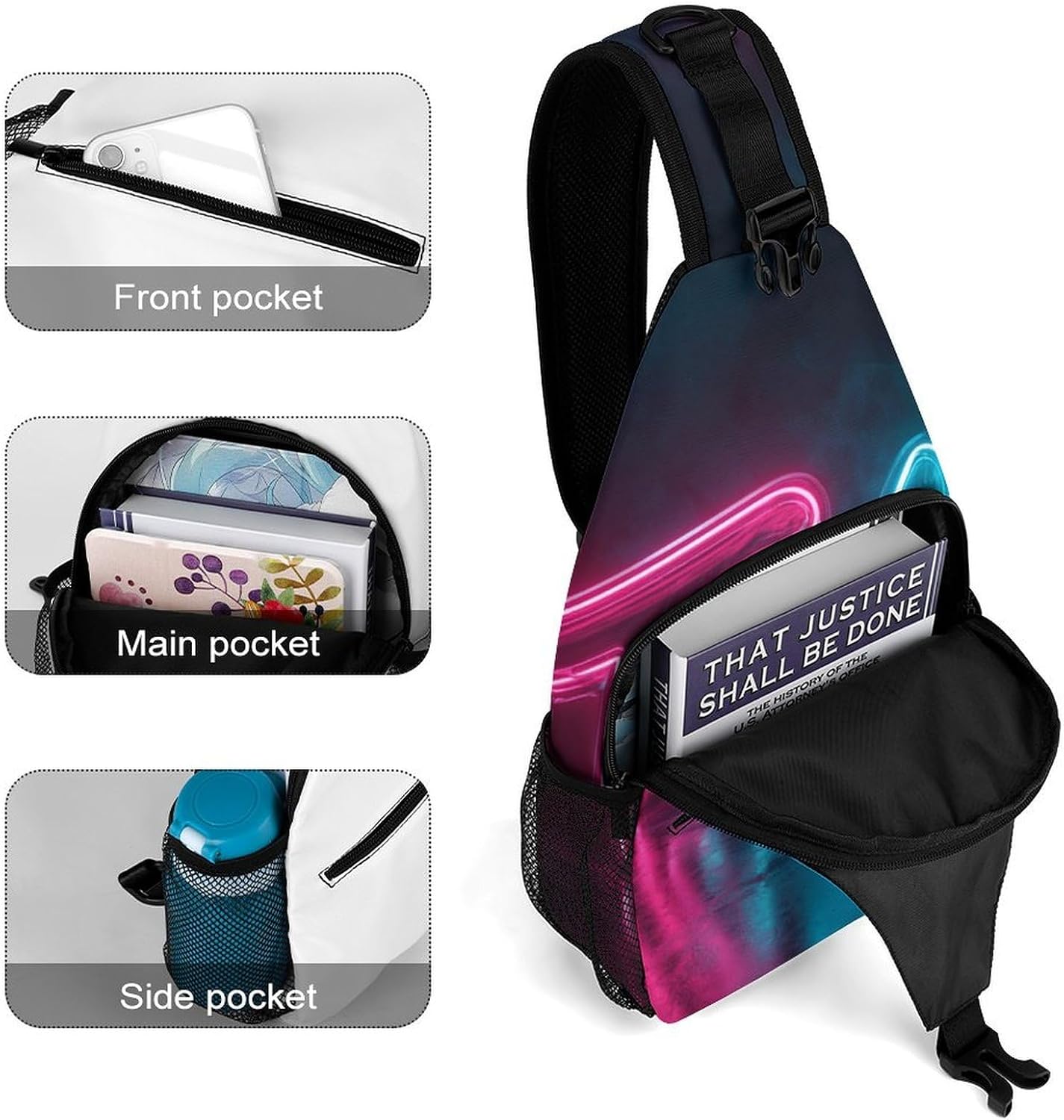 Letters TML Sling Crossbody Bag Lightweight Chest Shoulder Backpack for Outdoor Sports