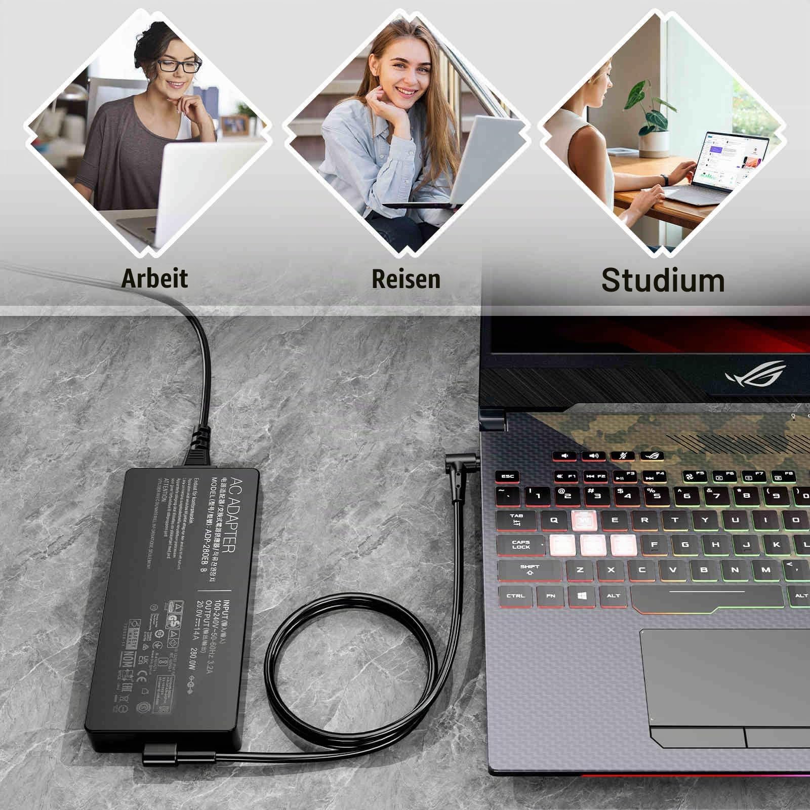 280W 20V 14A Laptop-Netzteil für ASUS ROG Strix G513R G513Q G713R G713Q Scar G15 G16 G17 G18 15 17 G532L G533Z G732L G733Z Hero Scar III G731G G703G G531G Netzteil