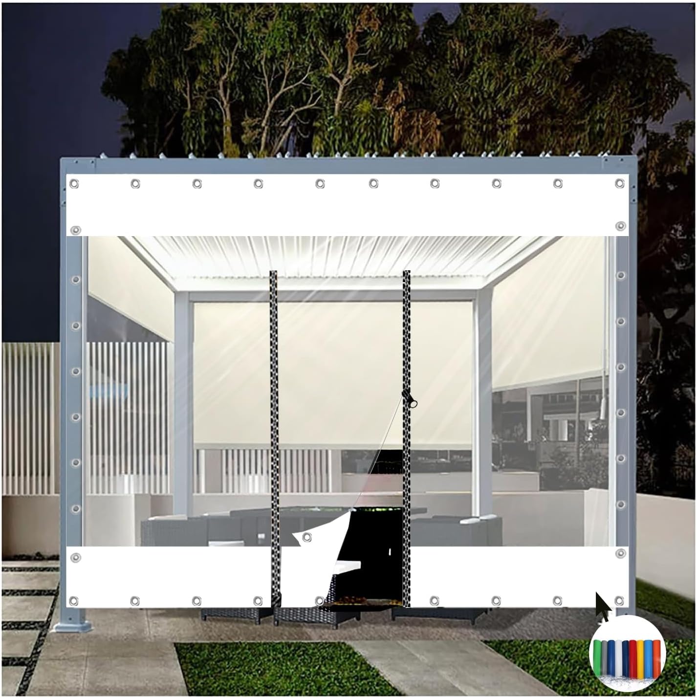 QWEASDF Transparent Tarpaulin with Grommets,Weatherproof Tarp Curtains with Zipper Door, PVC Clear Waterproof Tarpaulin Side Panels,for Pergola Porch Gazebo Carport,Heavy-Duty(H2.9xW6m/H9.5xW19.6ft)