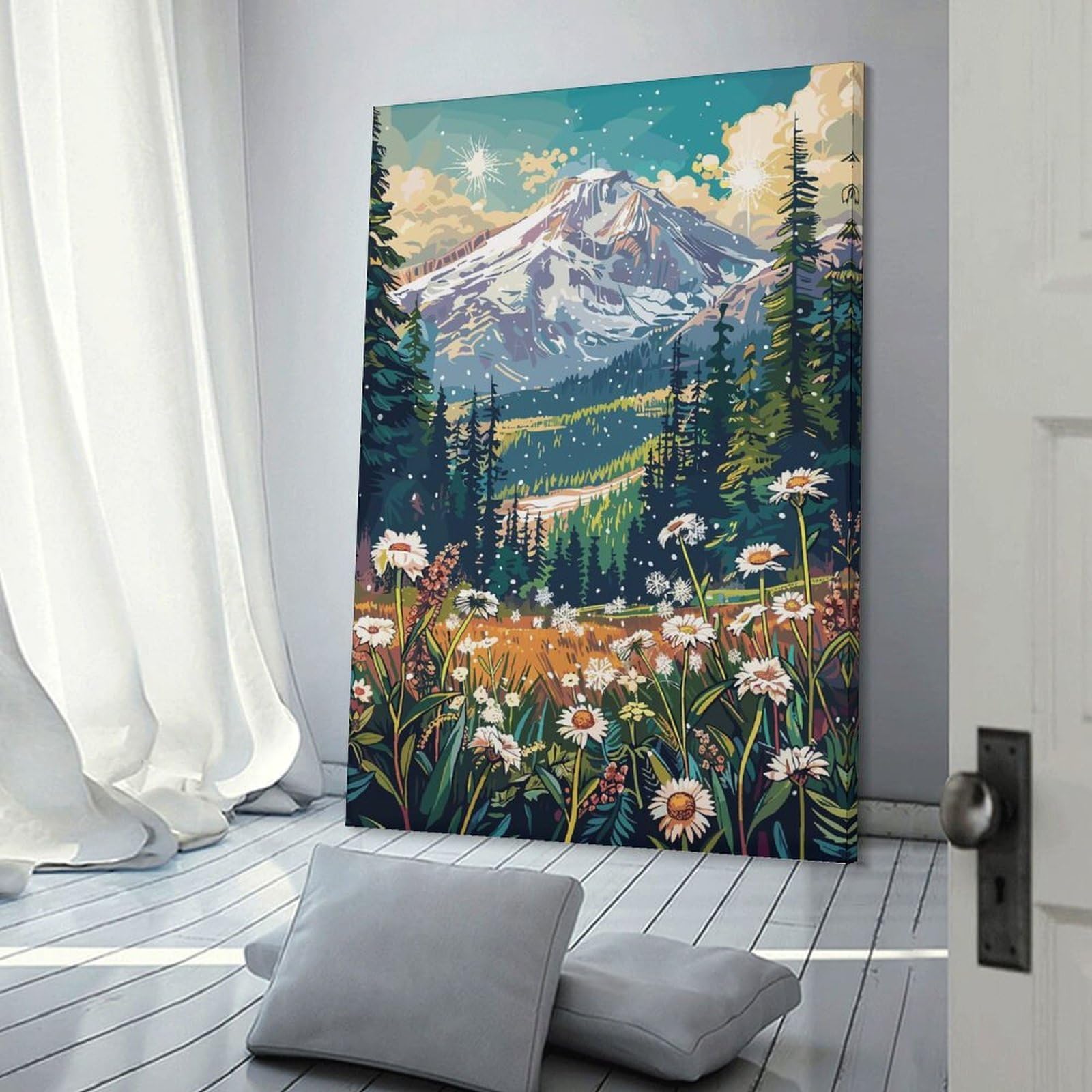 Junmoney Snowy Mountain Landscape Hanging Wall Art, 20x30inch(50x75cm), for Home Walls, Creative Rooms Or Shared Spaces, A Flexible Wall Accent for Shared Spaces