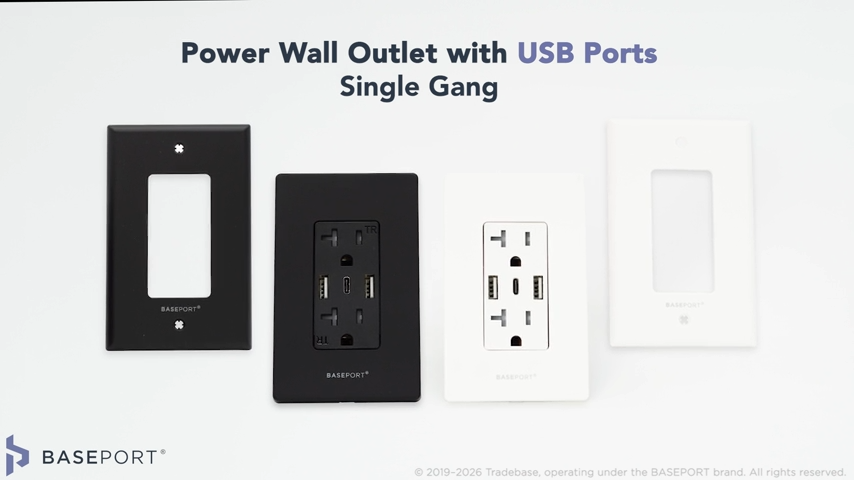 BASEPORT Premium Wall Outlet with USB Ports - Duplex 125V 20 Amp