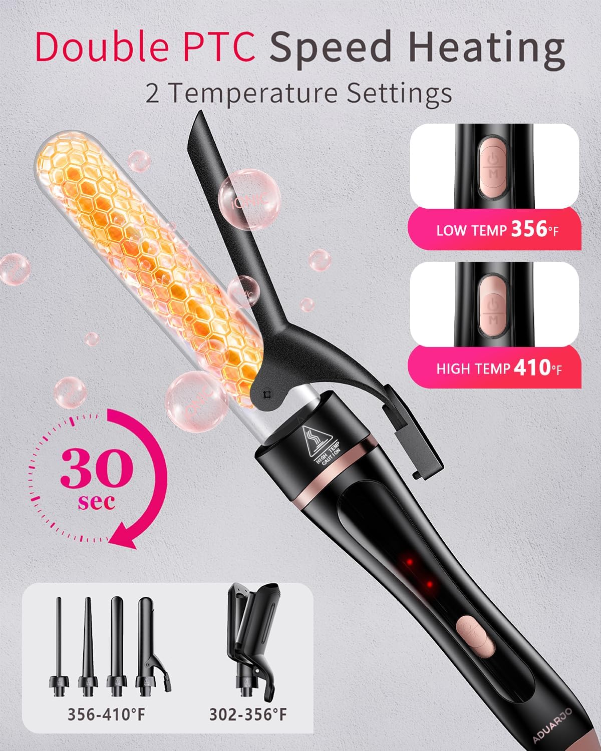 5 in 1 Curling Wand Set, Hair Curler with Waver Curling Iron Wand, Instant Heat Up Curling Iron with Interchangeable Ceramic Barrels (0.35"-1.25") Dual Voltage Hair Curler Birthday Gifts for Women