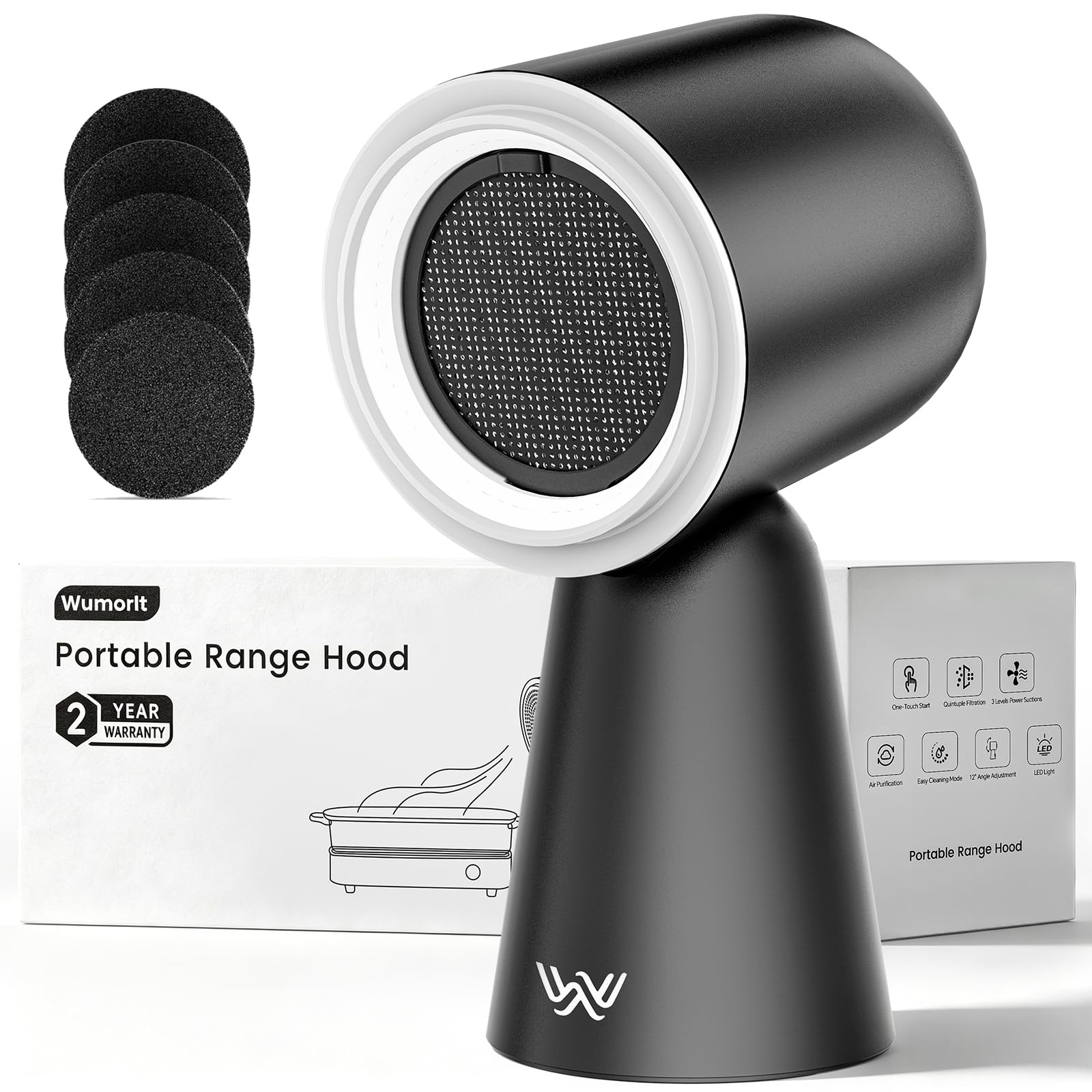 Photo 1 of Portable Range Hood with Light, Desktop Kitchen Exhaust Fan with Water Washing Self-Cleaning Mode, 12° Adjustable Head, 3-Speed, Low Noise, Ideal for Apartment, RV, Indoor Hot Pot and BBQ (Black)