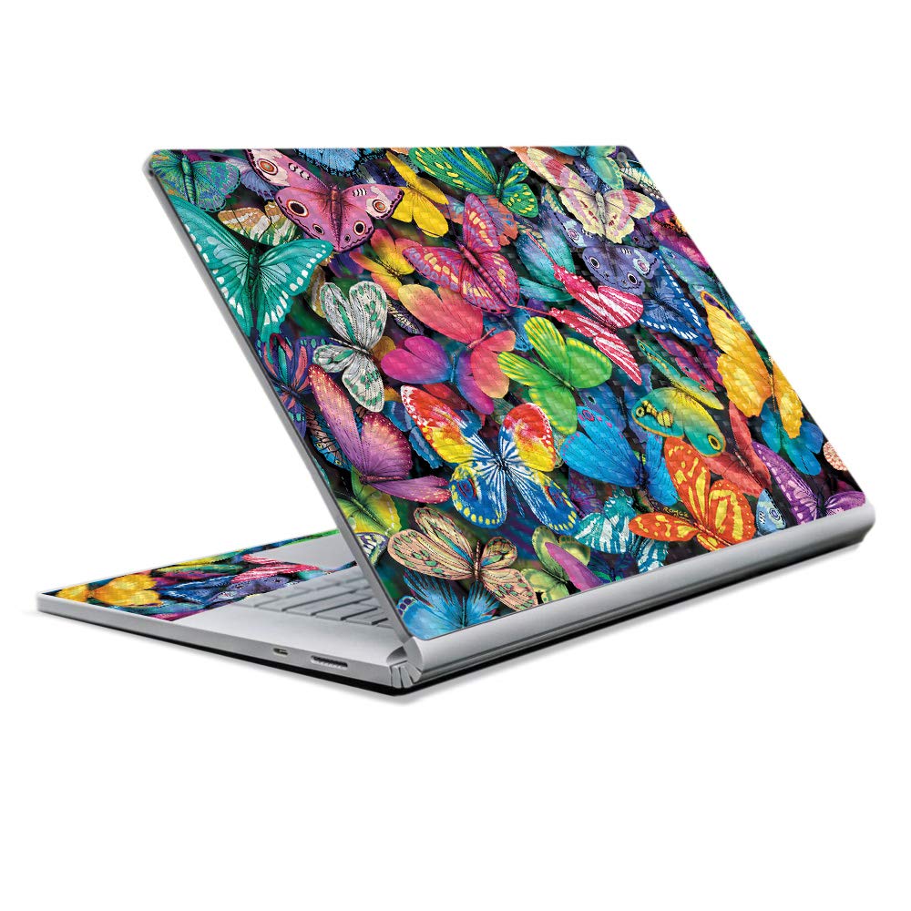 MightySkins Carbon Fiber Skin for Microsoft Surface Book 2 13" (2017) - Butterfly Party,Protective, Durable Textured Carbon Fiber Finish,Easy to Apply, Remove, and Change Styles,