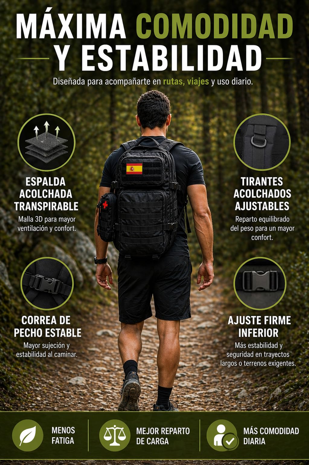 Mochila Táctica Militar 45L con Sistema MOLLE – Mochila Impermeable para Supervivencia y Emergencia, Senderismo, Camping y Outdoor – Mochila Resistente Trabajo y Herramientas + Botiquín MOLLE