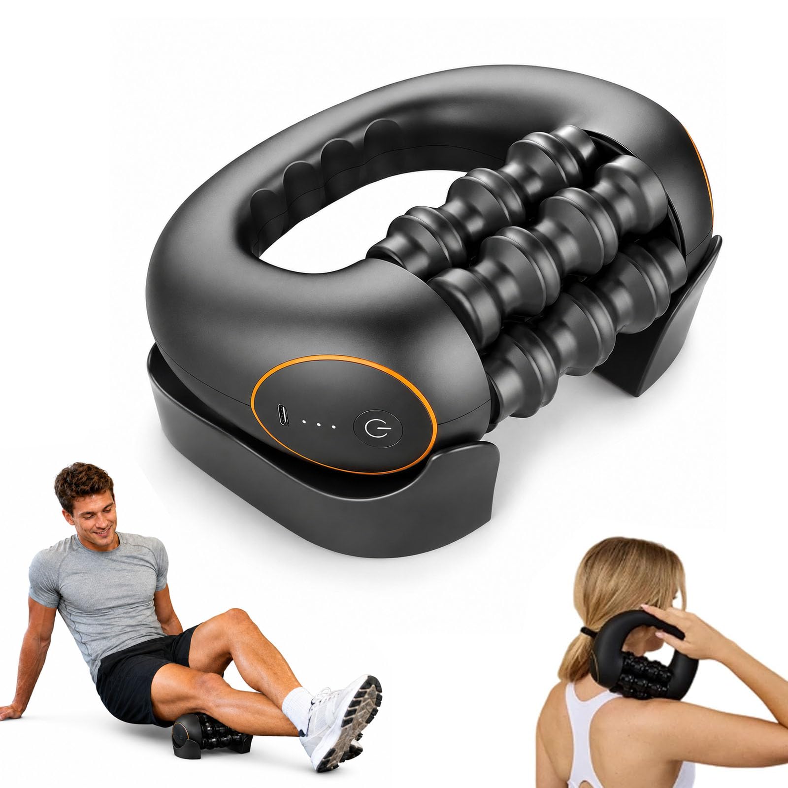 Electric Handheld Rolling Massager, 3 Vitesses, Moteur Puissant, Large Surface – Rouleau de Massage pour Le Dos, Épaules, Jambes – Masseur à Rouleaux Rechargeable