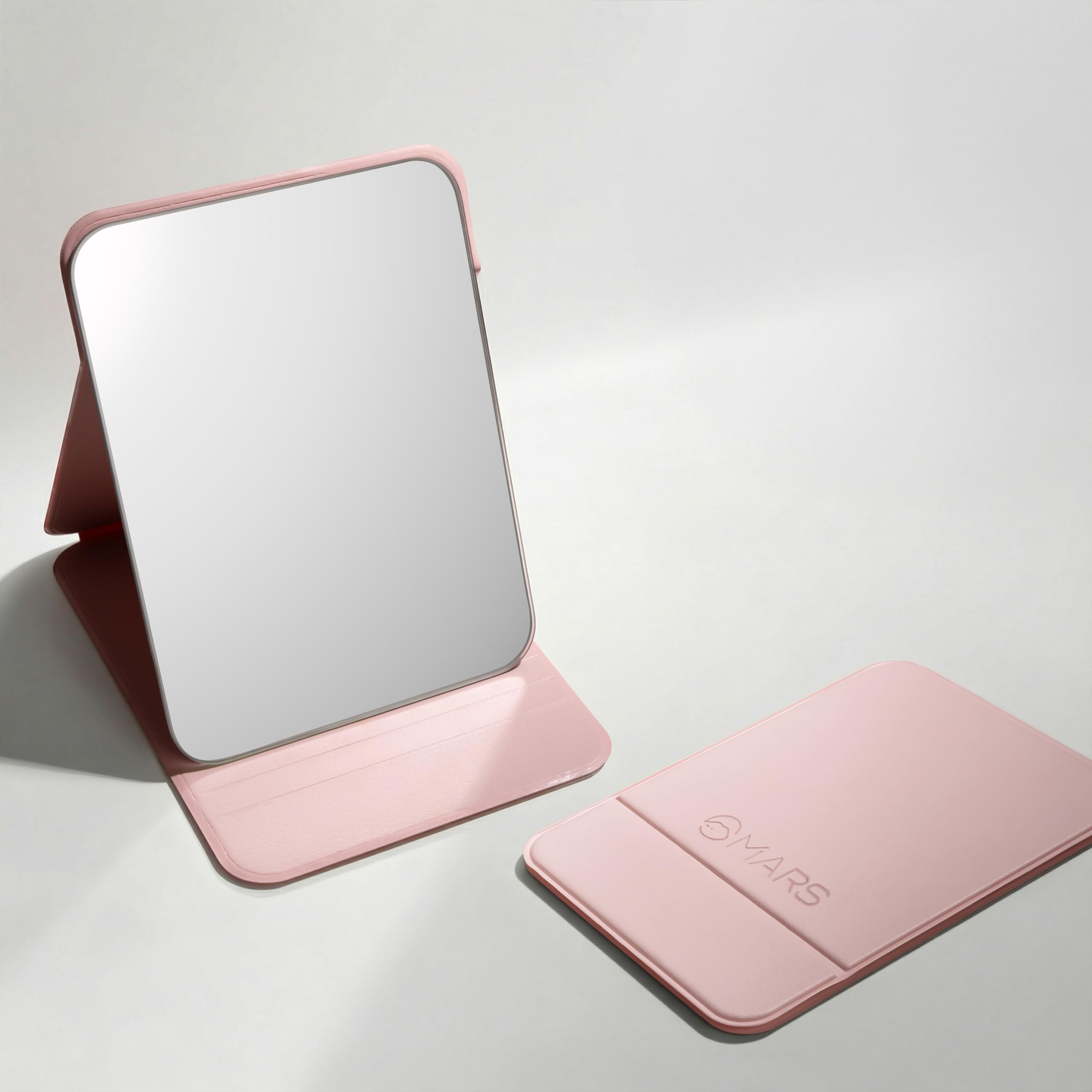 MARS Foldie-Portable Makeup Mirror with Adjustable Stand | HD Frameless Beveled Design | Travel-Friendly PU Leather Vanity Mirror for Desk, Dresser & Bathroom