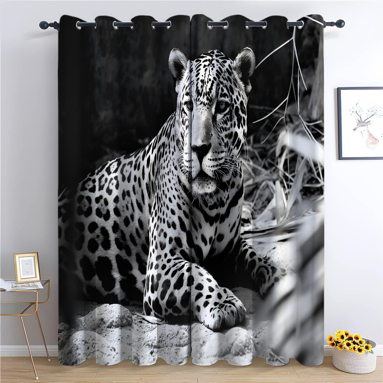 Rideaux occultants jaguar noir L140xH245 cm pour décorer une chambre d'enfant