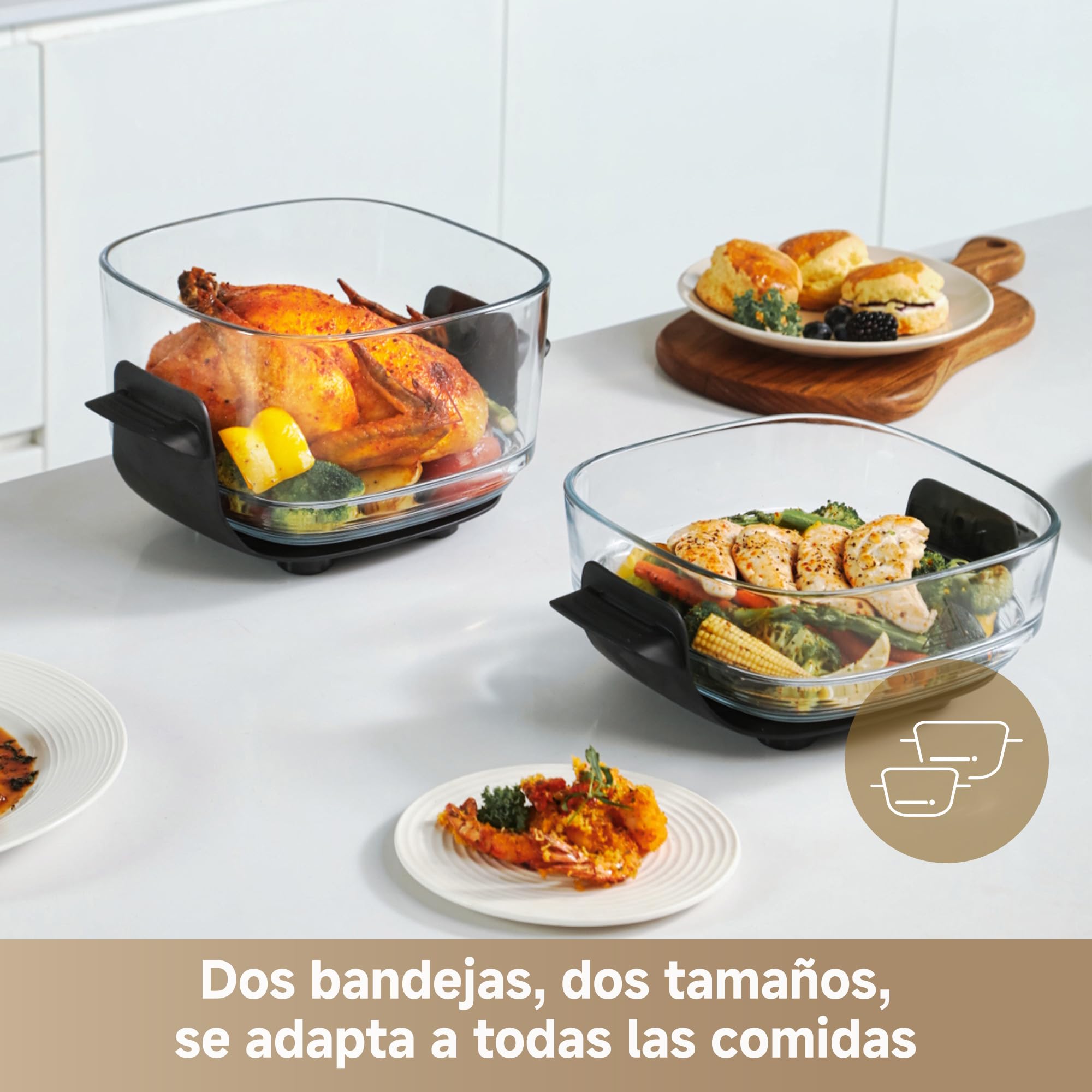 DREAME Tasti Freidora De Aire De Vidrio Portátil 5-1, 2 Ollas (2,5 L + 4,5 L), Cristal Borosilicato 6 mm, Aire Caliente 3D, Apta Lavavajillas, Vista Panorámica 360°, Desmontable