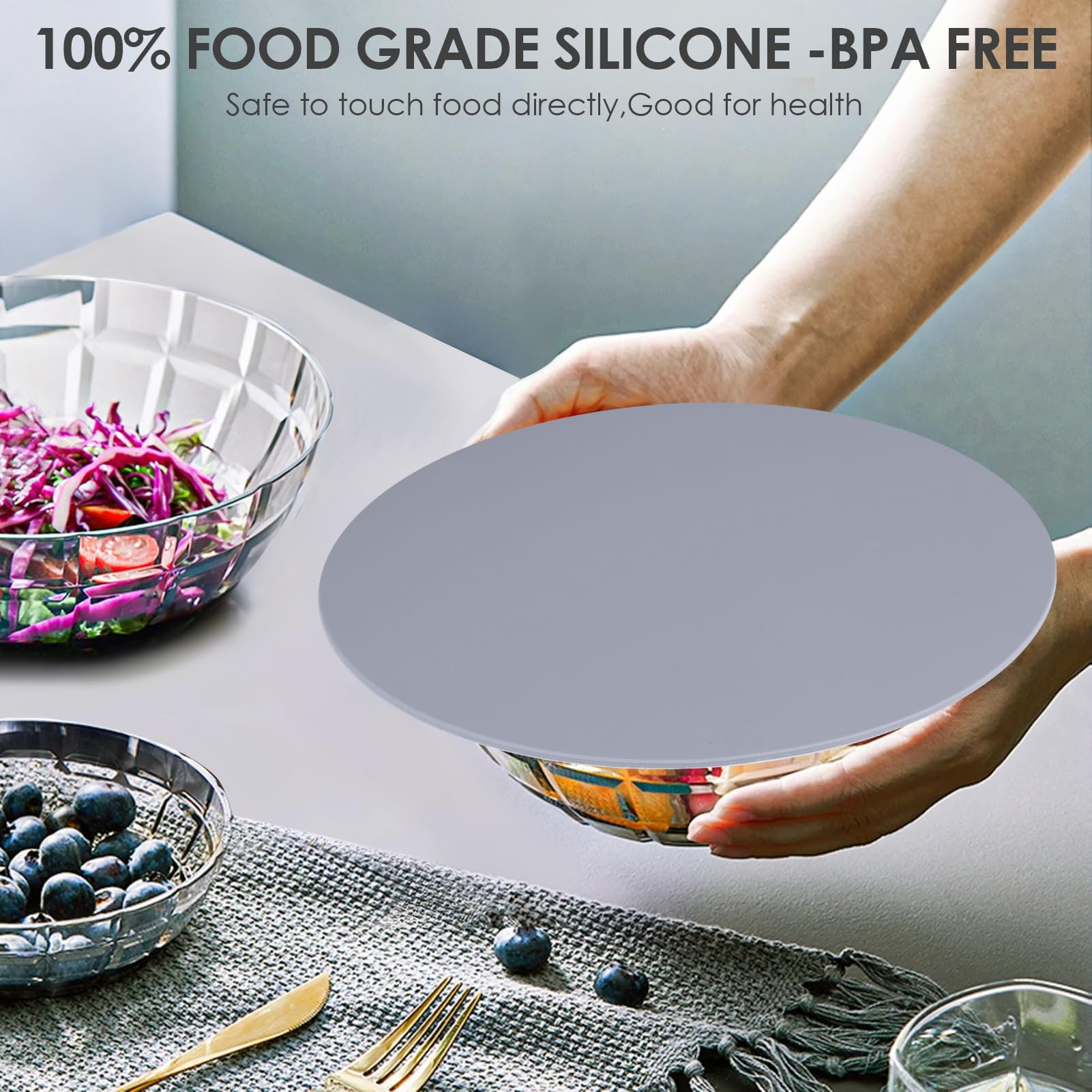 Almohadilla multiusos de silicona de 12 pulgadas, tapete de secado o salvamanteles para sartenes calientes, platos, resistente al calor, gris claro, paquete de 4