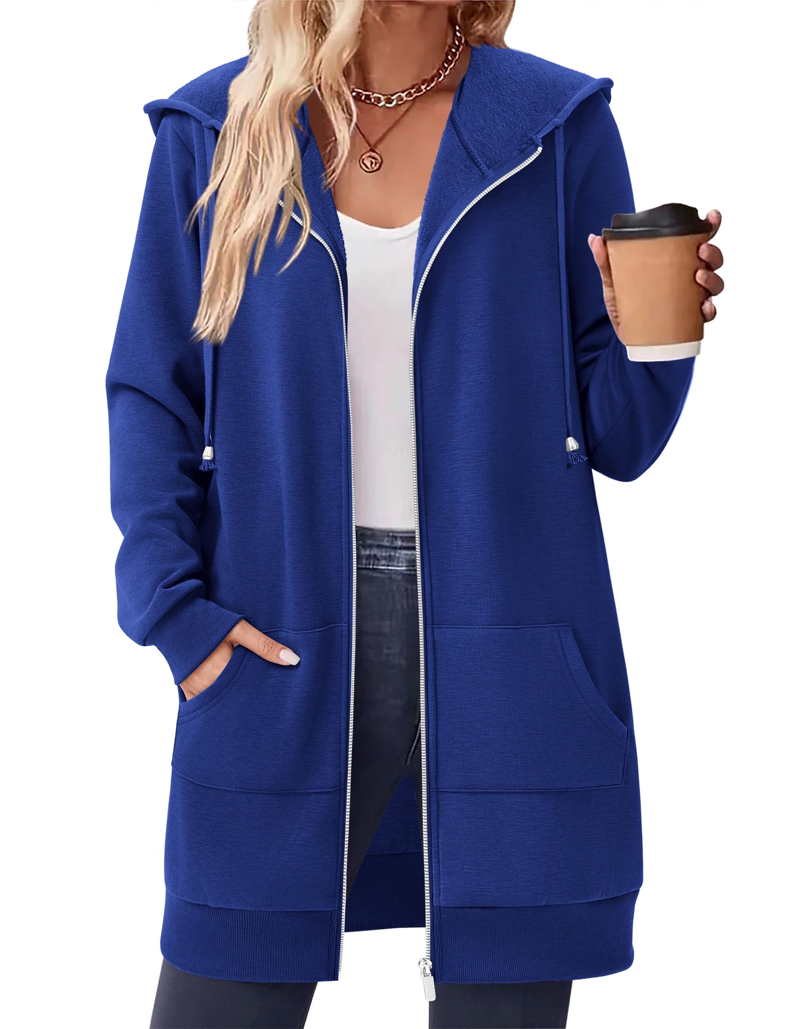 Zeagoo Sweat à capuche zippé pour femme - Tunique longue - En polaire - Décontractée - Manches longues - Automne 2026, violet, 3X-Large