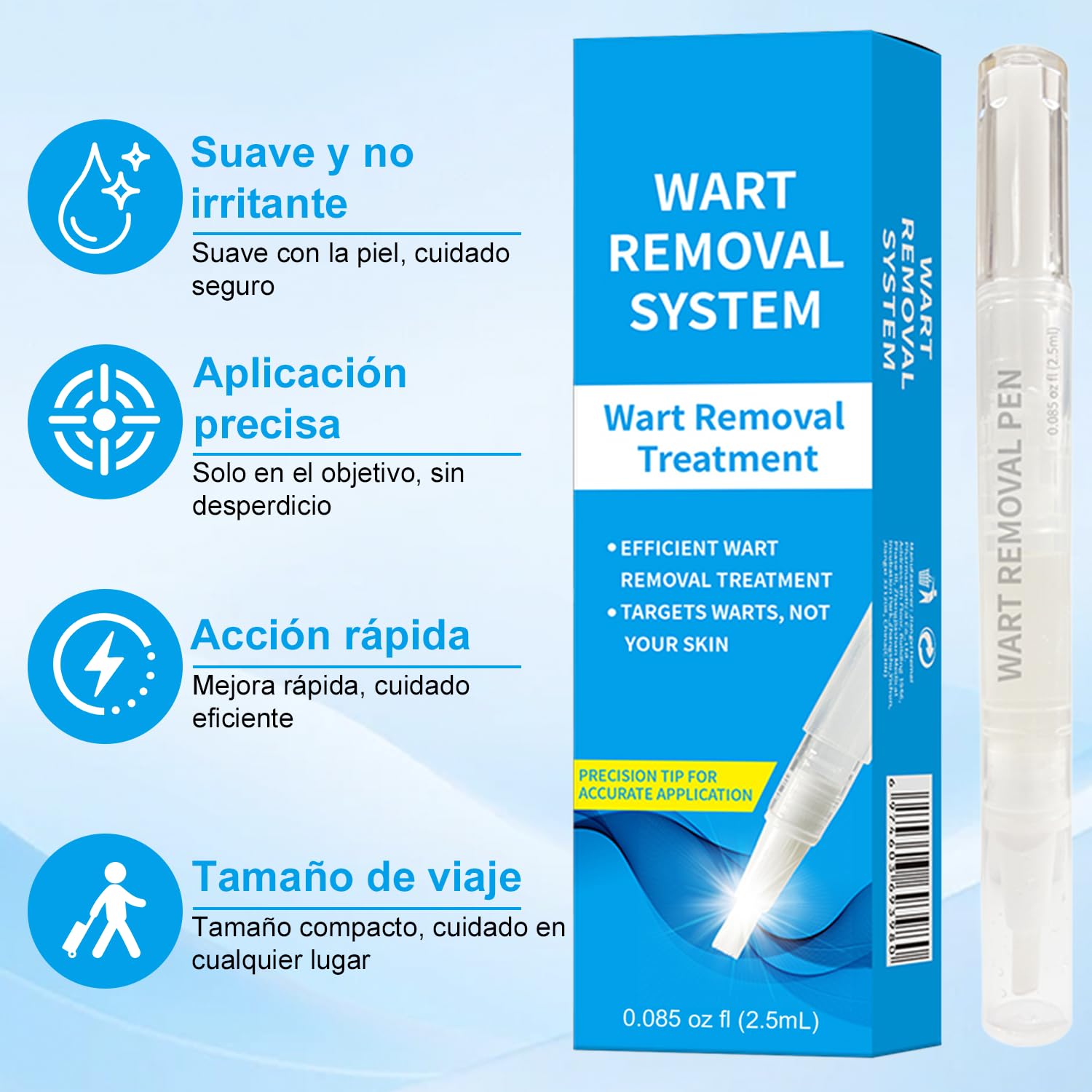 Removedor de verrugas de acción rápida para rostro y cuerpo - Lápiz con ácido salicílico y pincel de precisión | Fórmula suave para eliminar verrugas, tamaño viaje (2.5ml)