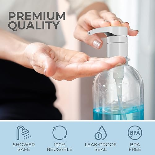 Miniatura 7 de 2 tapas de repuesto universales blancas para bombas de mano dispensador de champú y acondicionador con tubo extra grande se adapta a recipientes de