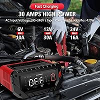 Vista 6 de 30 Amp 6V/12V/24V Smart Trickle Charger, Car Battery Charger, Lithium, Lifepo4, Lead Acid (AGM/Gel/SLA) Battery Maintainer, Desulfurizer, For: Car