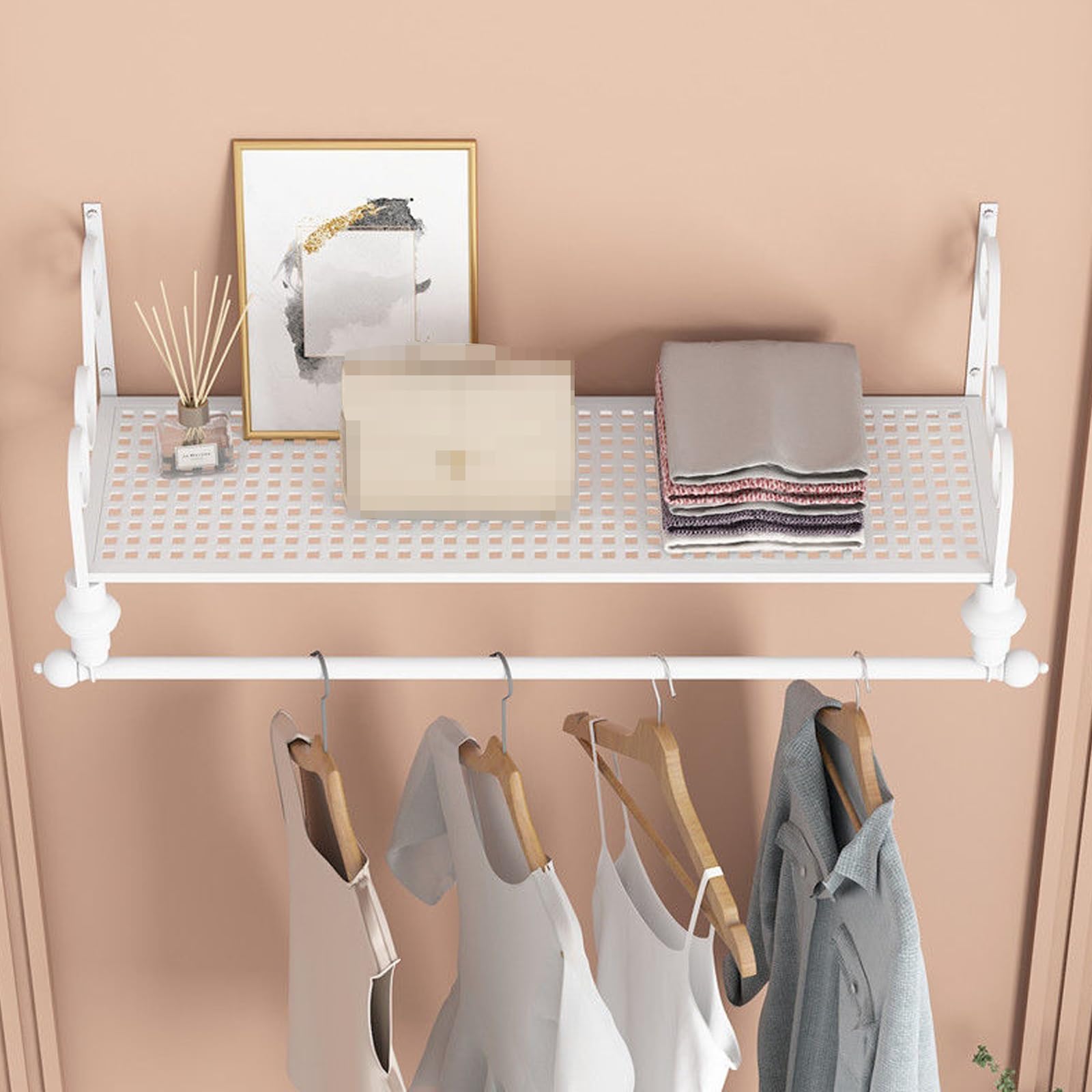 SVFOEBJM Wall Mounted Clothing Rail with Shelf Multifunctional Space Saving Storage Rack for Closet 3 Colors(White,80cm)