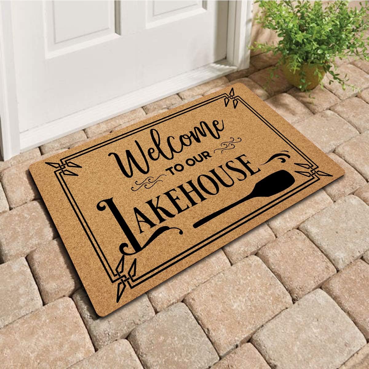 Funny Welcome Doormat Hello Door Mats Welcome To Our Lakehouse Area Rugs Anti-Slip Rubber Doormats Front Porch Decor Rugs Non-slip Personalized Mat For Entrance Way Kitchen Area Rugs(15.9"x 23.7")