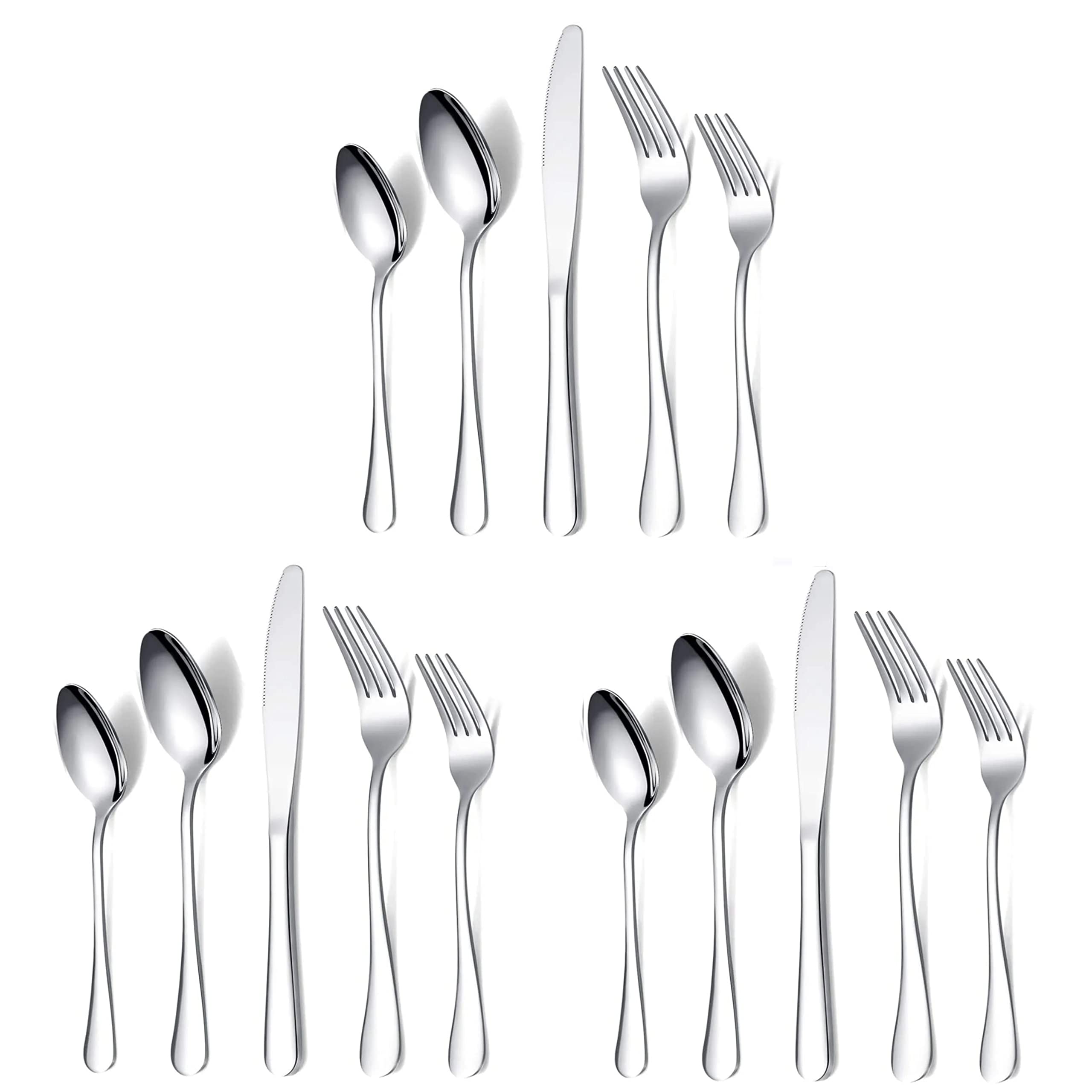 YELONA Set of 15 Premium Silver Daily Use Cutlery Stainless Steel Luxury Dinnerware Flatware Serving Dinner Spoon Fork Knife Reusable Mirror Finish for Home Kitchen Dining Table and Gifts (B0BMQJXS3P) Amazon Price History, Amazon Price Tracker