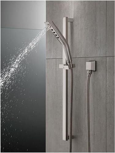 Miniatura 6 de Delta Faucet 3-Spray H2Okinetic - Barra deslizante de mano con manguera, cabezal de ducha de mano negro, ducha de mano con barra deslizante, ducha