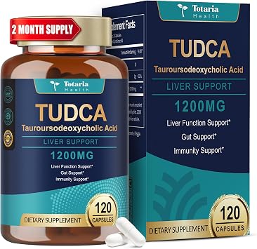 Totaria TUDCA Supplement 1200mg Tauroursodeoxycholic Acid, 120 Capsules, Ultra Strength TUDCA Bile Salts Liver Supplements, Pure Tudca for Liver and Gallbladder Repair, Gut Health