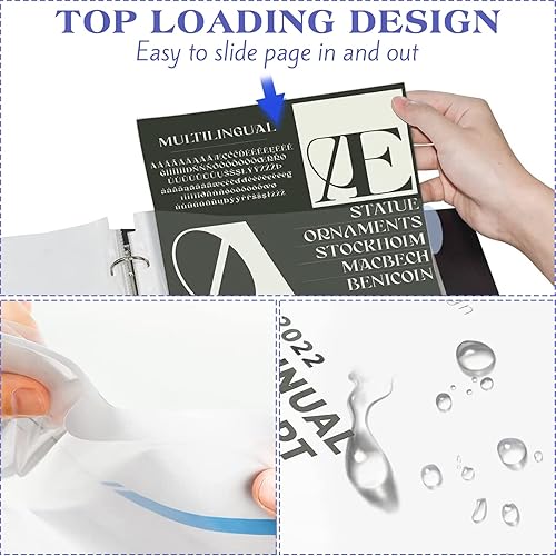 Miniatura 5 de Juego de 5 40 fundas de plástico A4, divisores de bolsillo para carpetas de 234 anillos con 8 pestañas, protectores de hojas de plástico