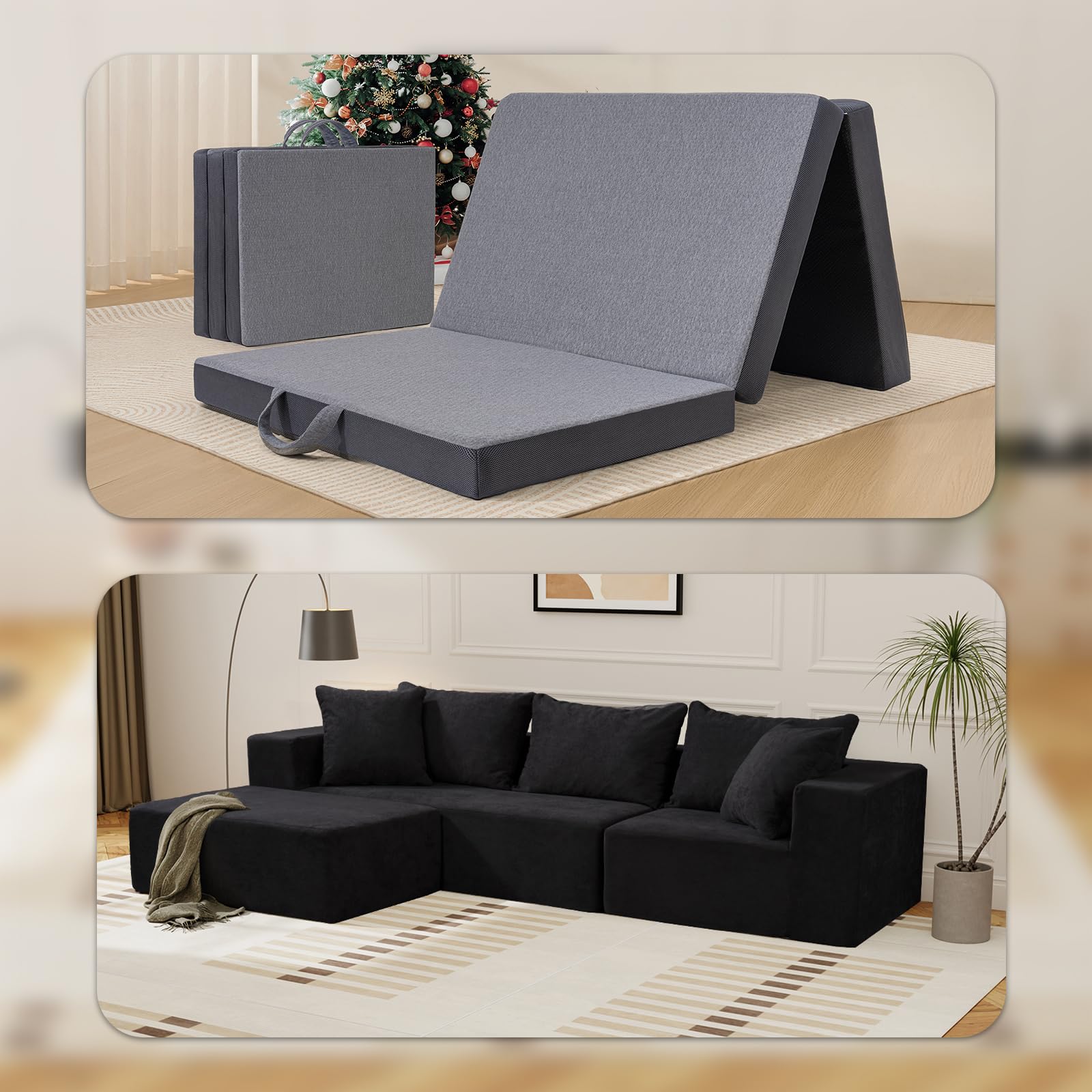 VamcheerModular Sectional Sofa with Ottoman，Modern L Shaped Cloud Couch with Deep Seat, Sectional Couches for Living Room, Apartment, Office, No Assembly Required, Black