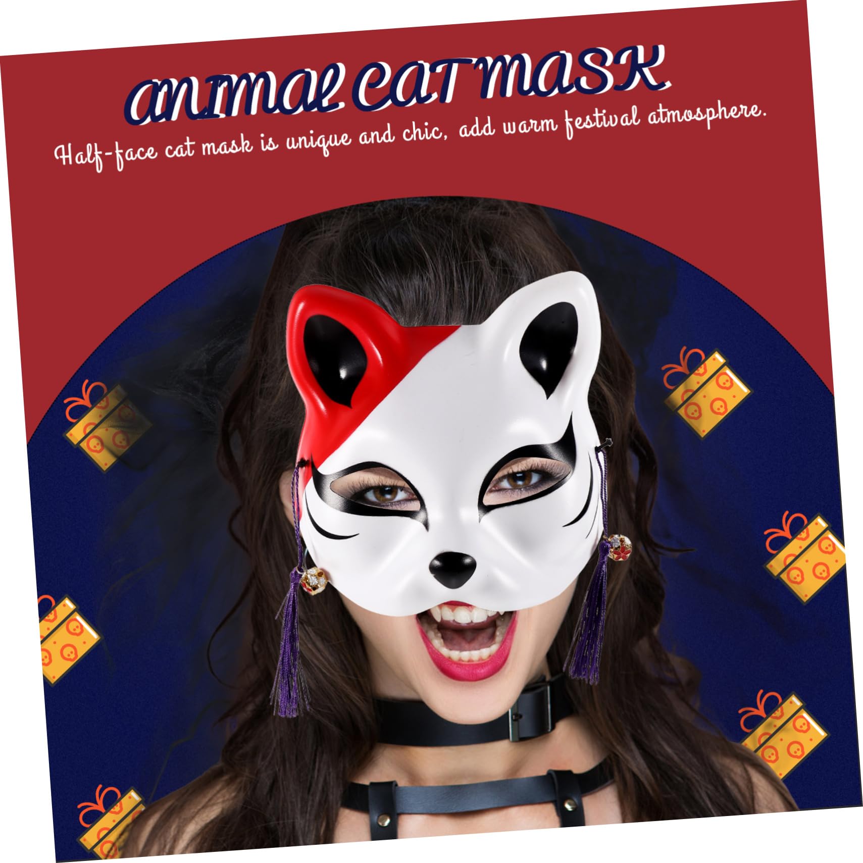 Alasum 10pezzi Maschera Animale Mezza Faccia Per Ragazzo Ragazza Di Maschere Da Cosplay Tema Gatto Per Feste Halloween e Performance